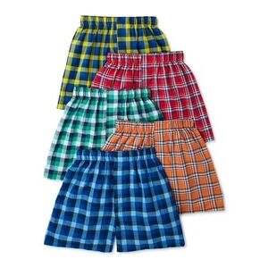 Wonder Nation Boys Plaid Woven Boxers 5-Pack Assorted  Size Large (10-12)